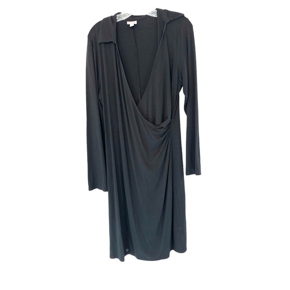 J. Jill Black Collared Office Stretch Long Sleeve Faux Wrap Dress Size Large - Picture 1 of 10